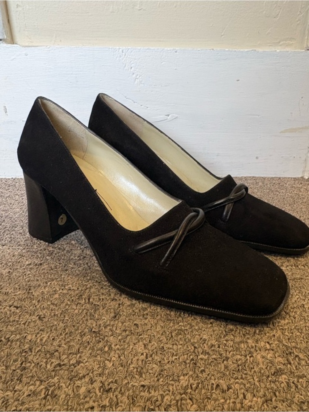 Classic Black Suede Block Heel Pumps